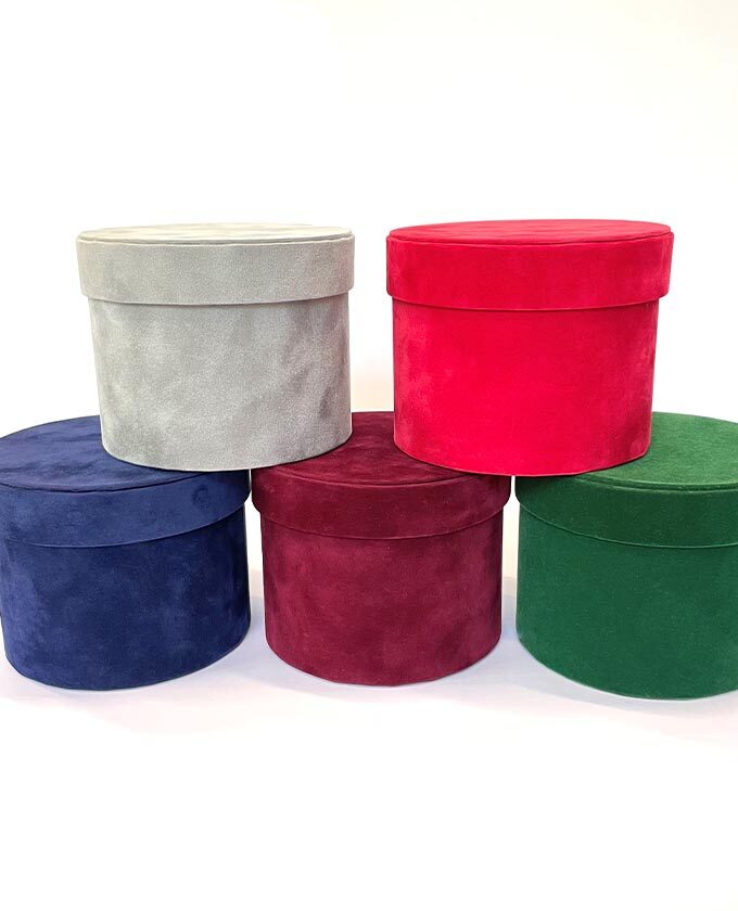 Dėžutė cilindro formos su dangteliu iš veliūro mėlyna